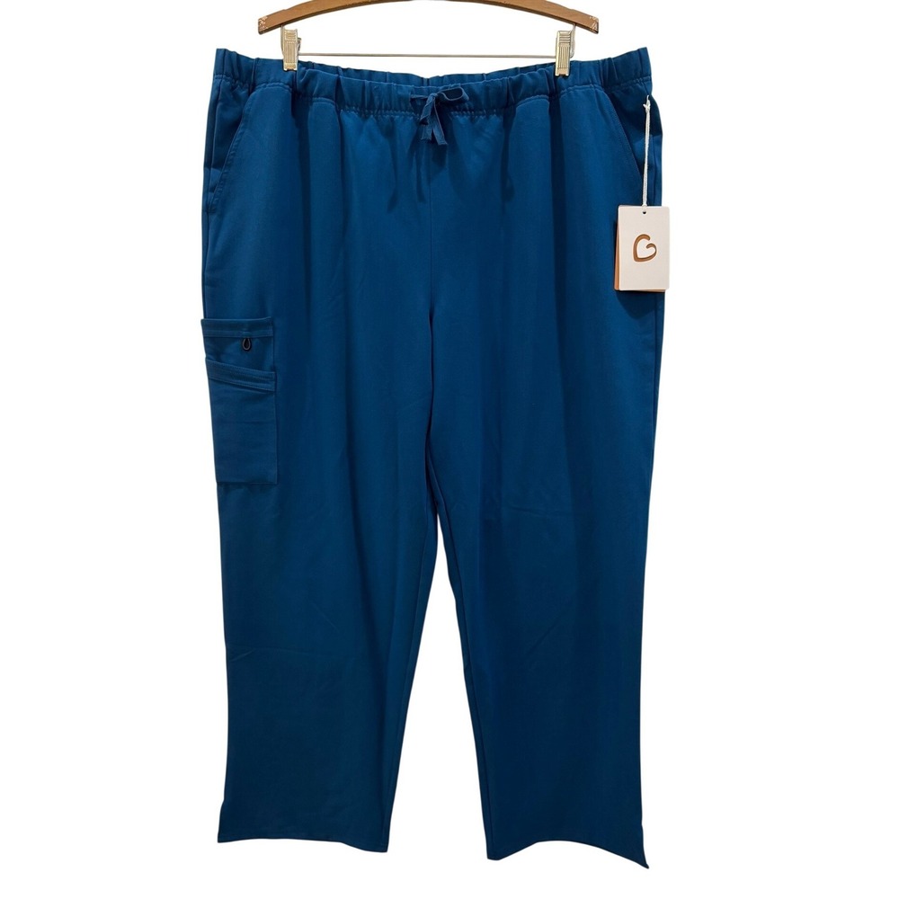 Gentiva Women 3XL Teal Blue Scrub Cargo Pants Elastic Drawstring Waist NWT